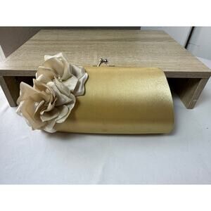 Gold Satin Clutch with Flower